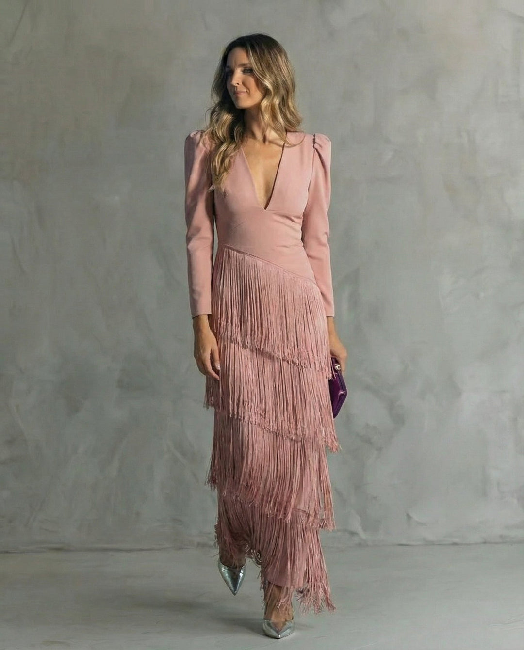 CLARA™ | Elegant midi dress with fringe sleeves