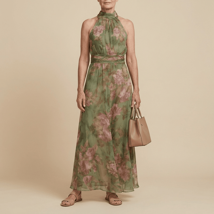 LIVIA - Elegant Floral Maxi Halter Dress