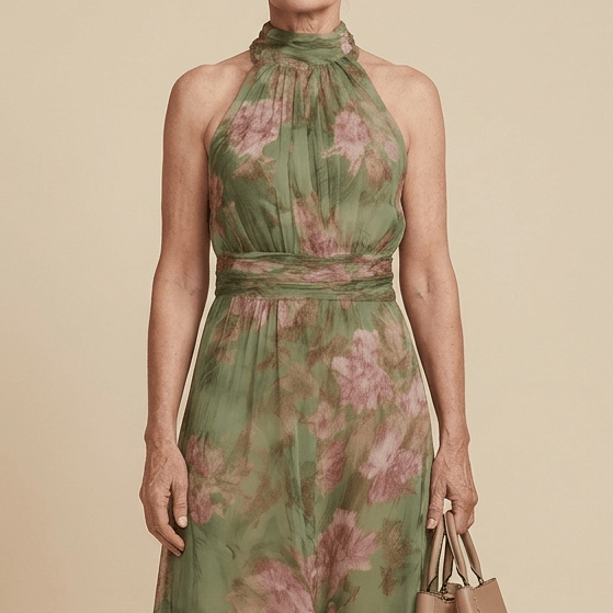 LIVIA - Elegant Floral Maxi Halter Dress