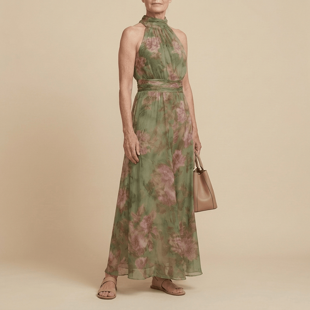 LIVIA - Elegant Floral Maxi Halter Dress