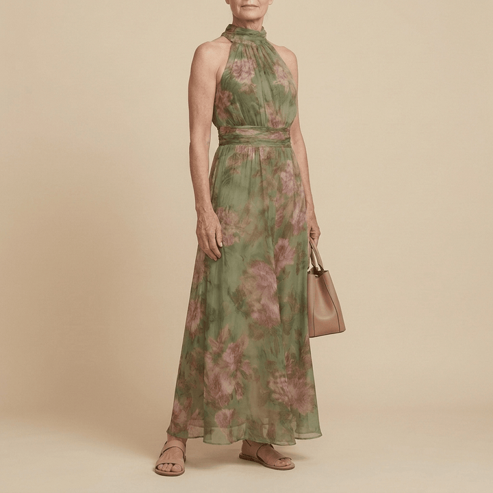 LIVIA - Elegant Floral Maxi Halter Dress