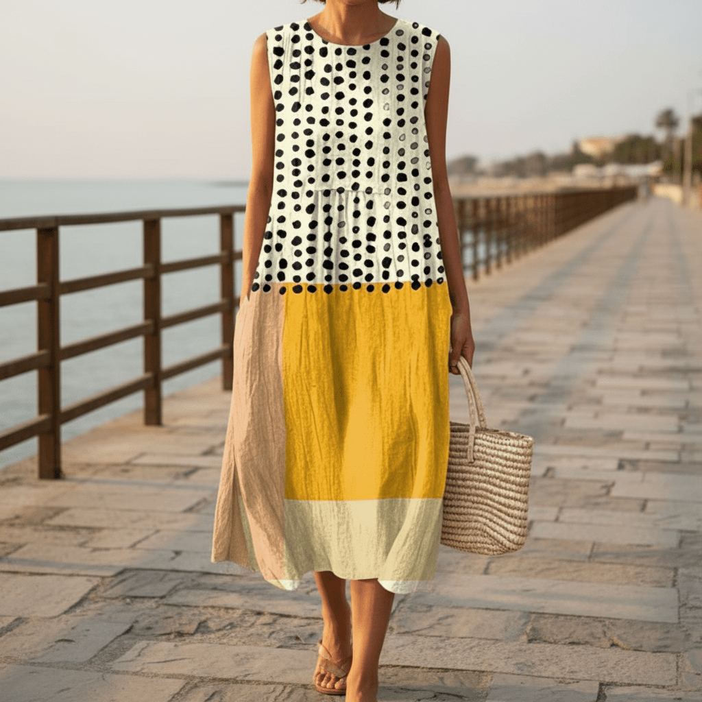 LEAH | Polka Colourblock Midi Dress