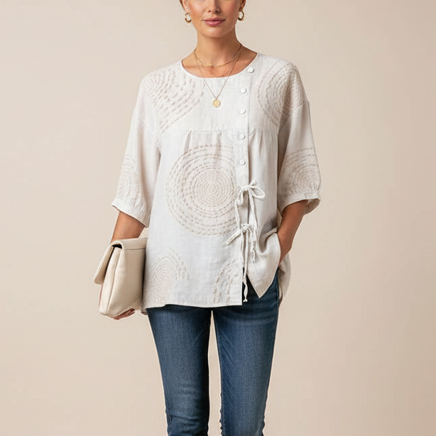 LOUISA | Casual Blouse with Geometric Embroidery