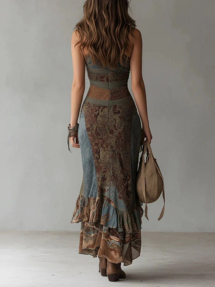 MARIA | Long Asymmetrical Dress with an Ethnic Print