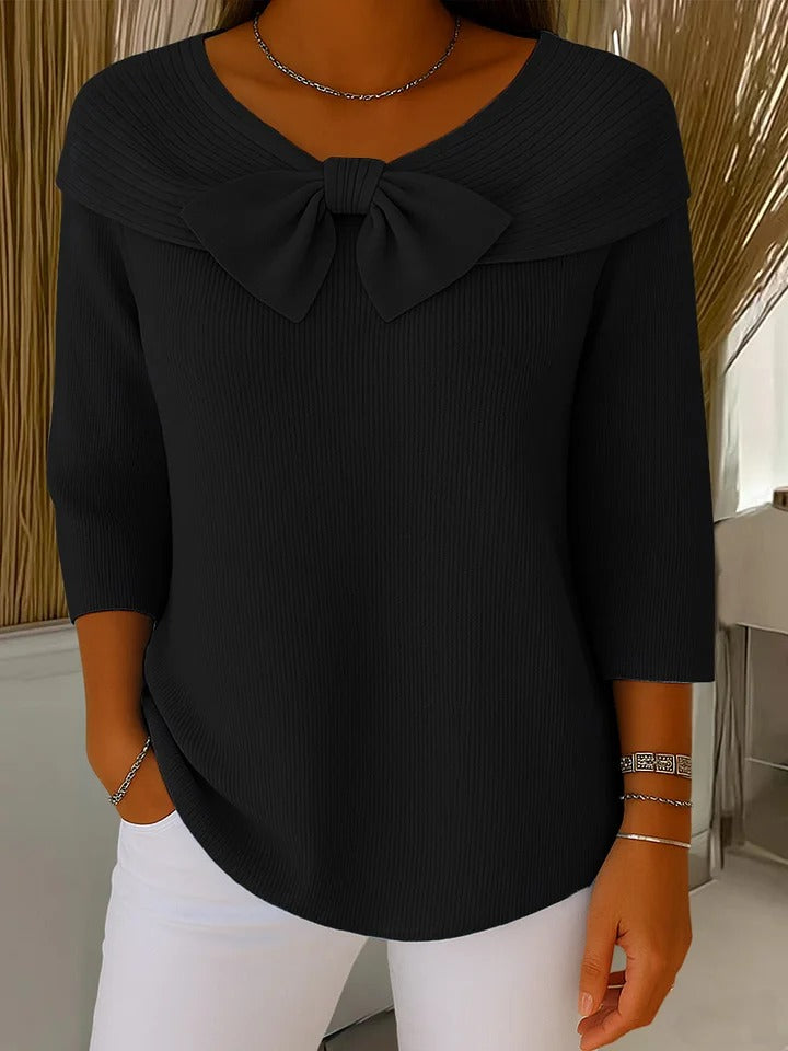 Jumper with Bow and Round Neckline for Women