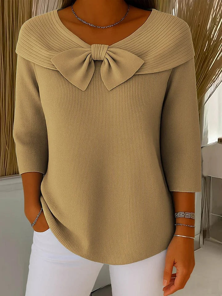 Jumper with Bow and Round Neckline for Women