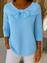 Jumper with Bow and Round Neckline for Women