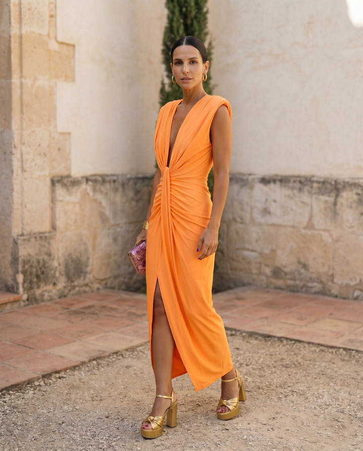 Selena | Draped Dress in Fiery Red