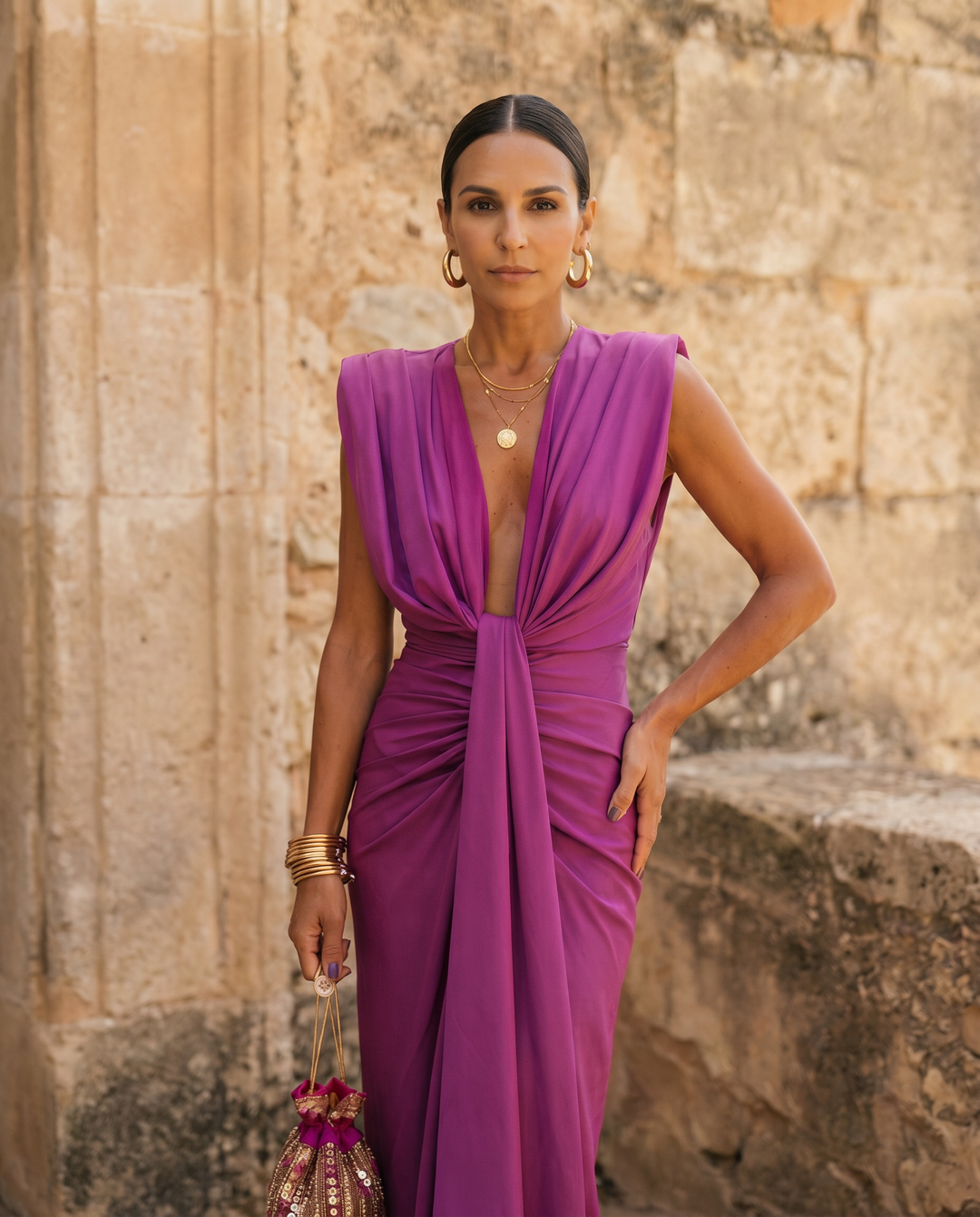 Selena | Draped Dress in Fiery Red