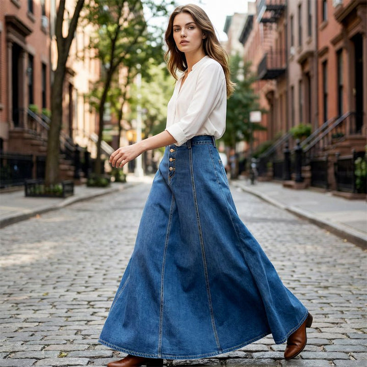 Claire | High-Waist Denim Maxi Skirt