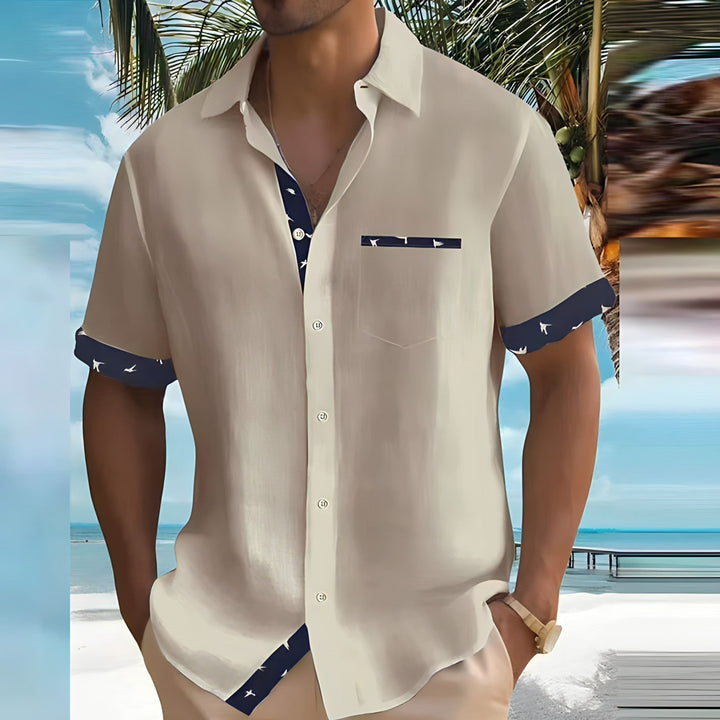 Men’s Summer Casual Shirt | Printed Trim, Short Sleeve