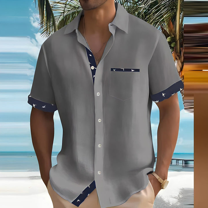Men’s Summer Casual Shirt | Printed Trim, Short Sleeve