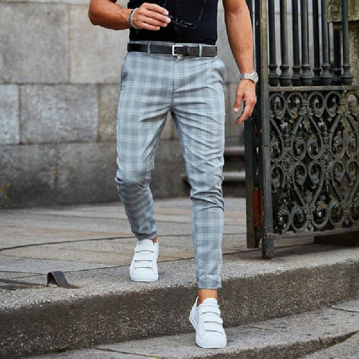 Men's Casual Plaid Trousers | Slim Fit, Cropped Hem
