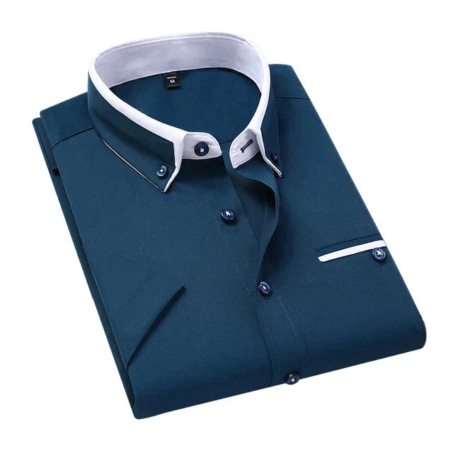 Men’s Designer Summer Shirt | Contrast Collar, Short Sleeve