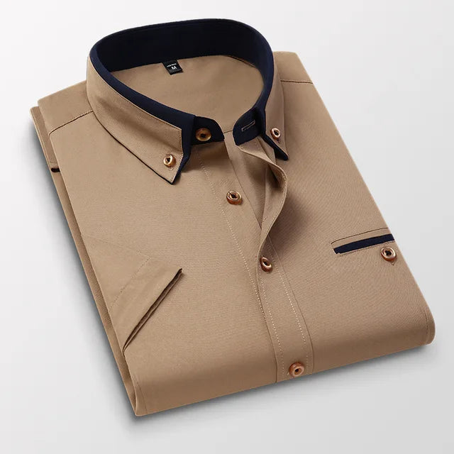 Men’s Designer Summer Shirt | Contrast Collar, Short Sleeve