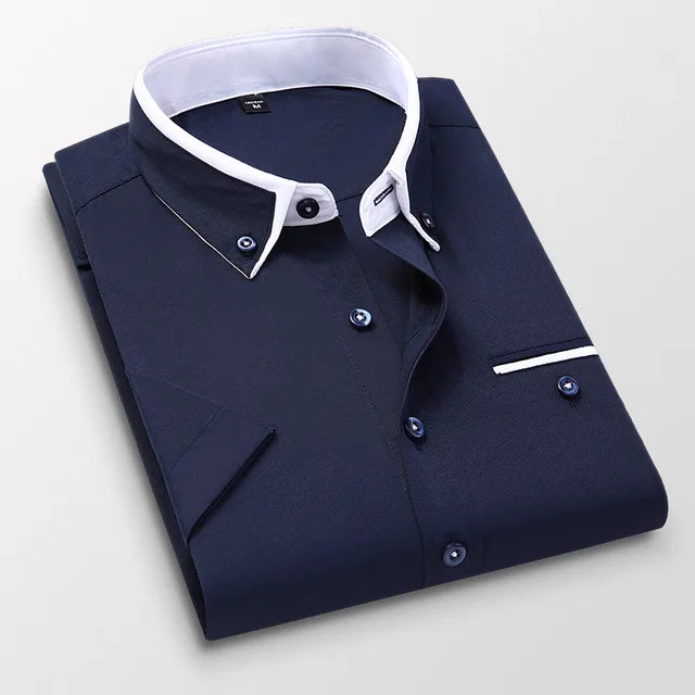 Men’s Designer Summer Shirt | Contrast Collar, Short Sleeve