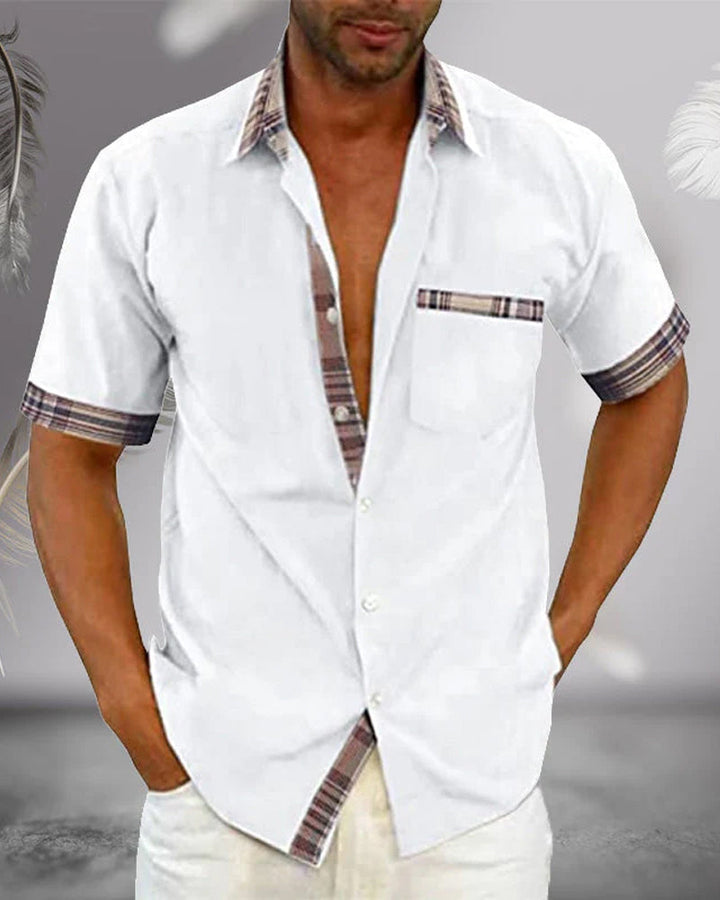 Men’s Summer Casual Shirt | Checked Trim, Short Sleeve