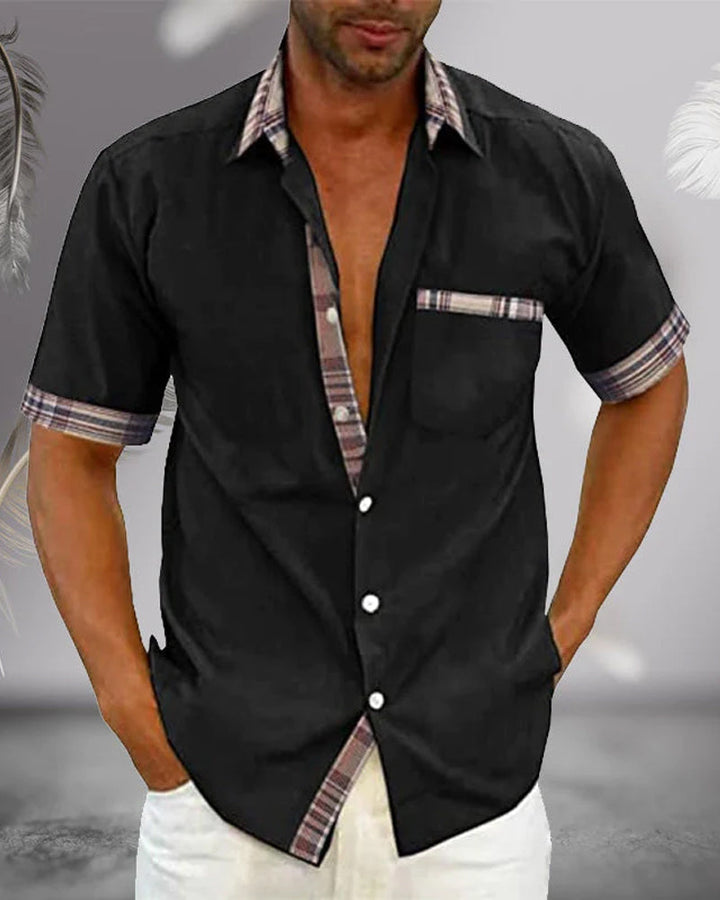 Men’s Summer Casual Shirt | Checked Trim, Short Sleeve
