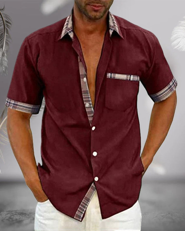 Men’s Summer Casual Shirt | Checked Trim, Short Sleeve