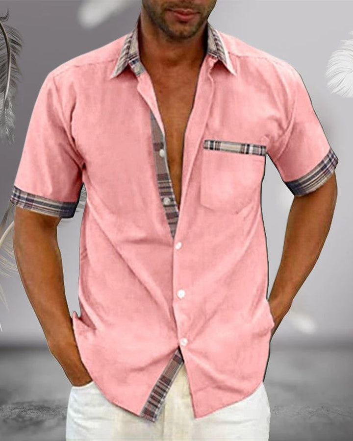 Men’s Summer Casual Shirt | Checked Trim, Short Sleeve