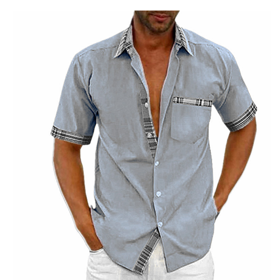 Men’s Summer Casual Shirt | Checked Trim, Short Sleeve