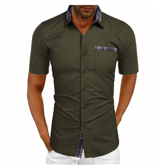 Men’s Summer Casual Shirt | Checked Trim, Short Sleeve
