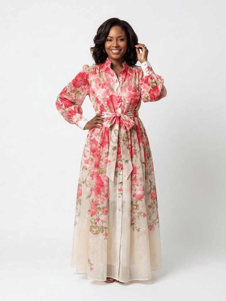 CRESSIDA™ | Floral Sheer Long Sleeve Maxi Dress