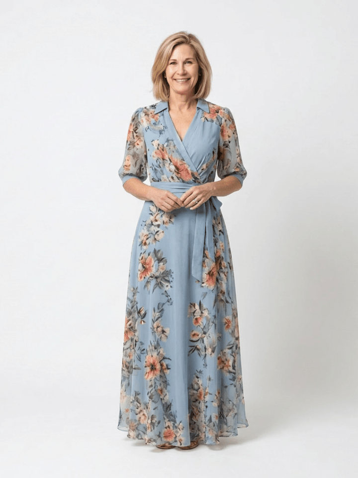 ELOWEN™ | Floral Wrap V Neck Maxi Dress