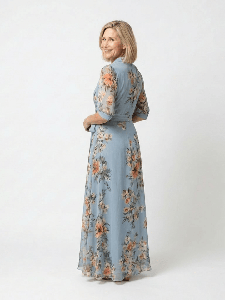 ELOWEN™ | Floral Wrap V Neck Maxi Dress