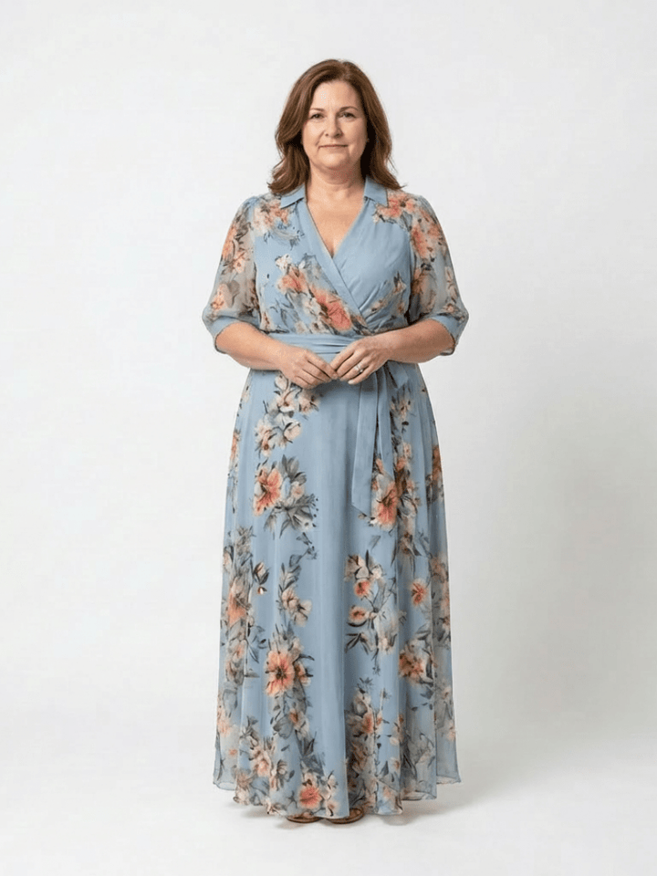 ELOWEN™ | Floral Wrap V Neck Maxi Dress