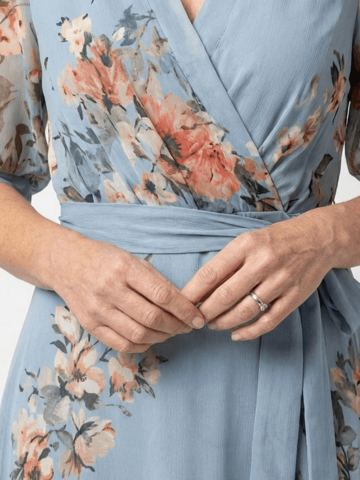 ELOWEN™ | Floral Wrap V Neck Maxi Dress